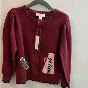 Pink Chicken Burgundy Cardigan with Football DesignNWT